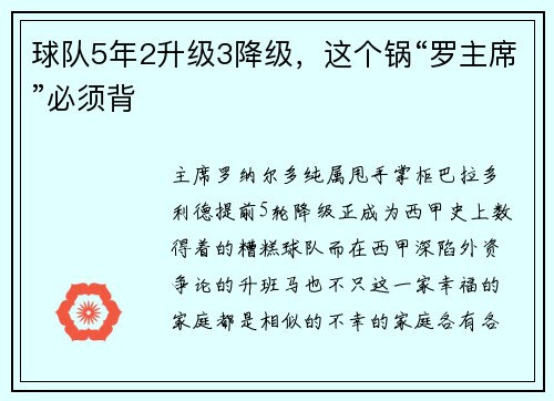 球队5年2升级3降级，这个锅“罗主席”必须背