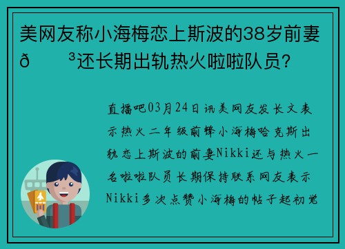 美网友称小海梅恋上斯波的38岁前妻😳还长期出轨热火啦啦队员？